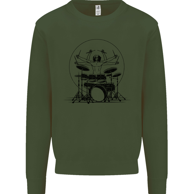 Virtruvian Drummer Funny Drumming Drum Mens Sweatshirt Jumper Forest Green