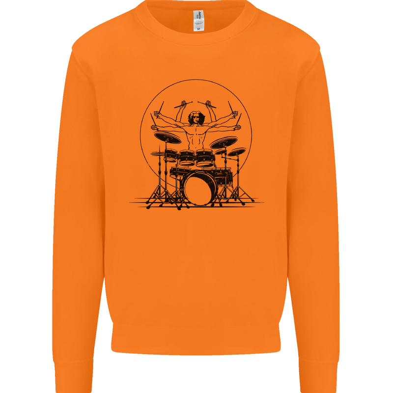 Virtruvian Drummer Funny Drumming Drum Mens Sweatshirt Jumper Orange