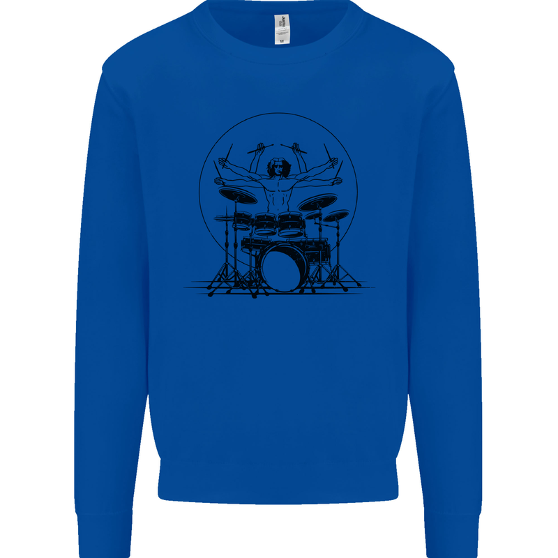 Virtruvian Drummer Funny Drumming Drum Mens Sweatshirt Jumper Royal Blue