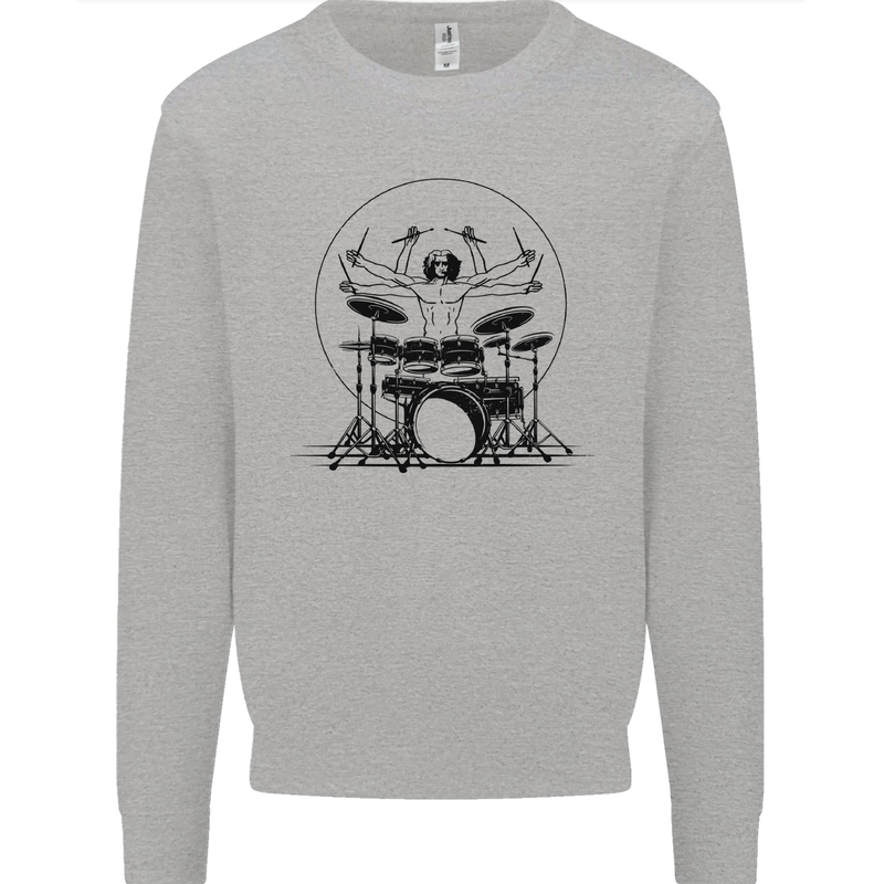 Virtruvian Drummer Funny Drumming Drum Mens Sweatshirt Jumper Sports Grey