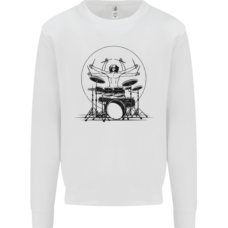 Virtruvian Drummer Funny Drumming Drum Mens Sweatshirt Jumper White