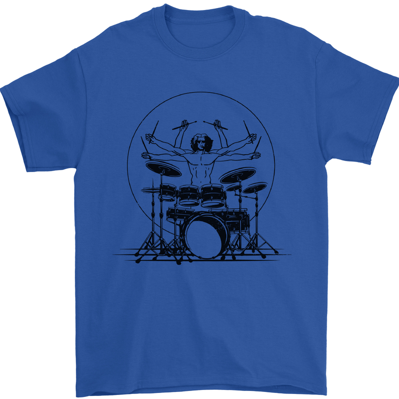 Virtruvian Drummer Funny Drumming Drum Mens T-Shirt 100% Cotton Royal Blue