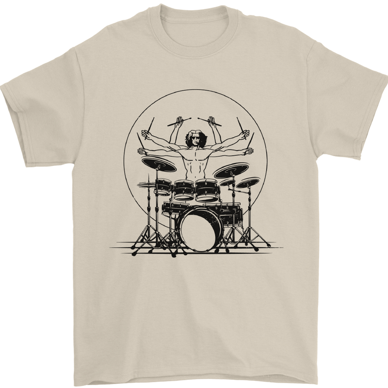 Virtruvian Drummer Funny Drumming Drum Mens T-Shirt 100% Cotton Sand