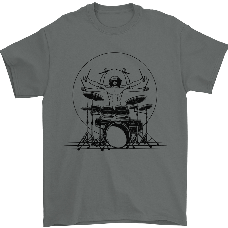 Virtruvian Drummer Funny Drumming Drum Mens T-Shirt Cotton Gildan Charcoal