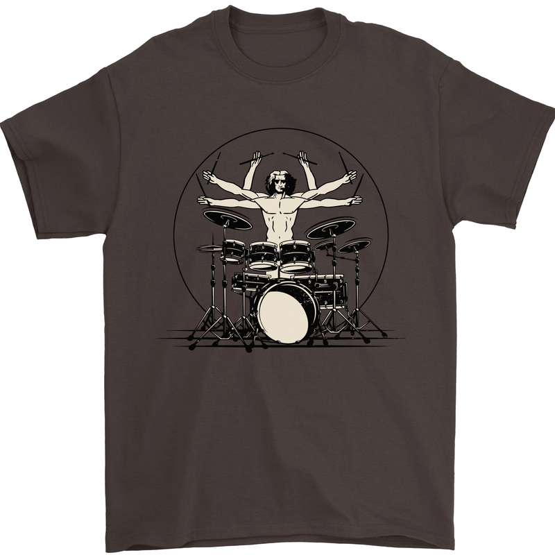Virtruvian Drummer Funny Drumming Drum Mens T-Shirt Cotton Gildan Dark Chocolate