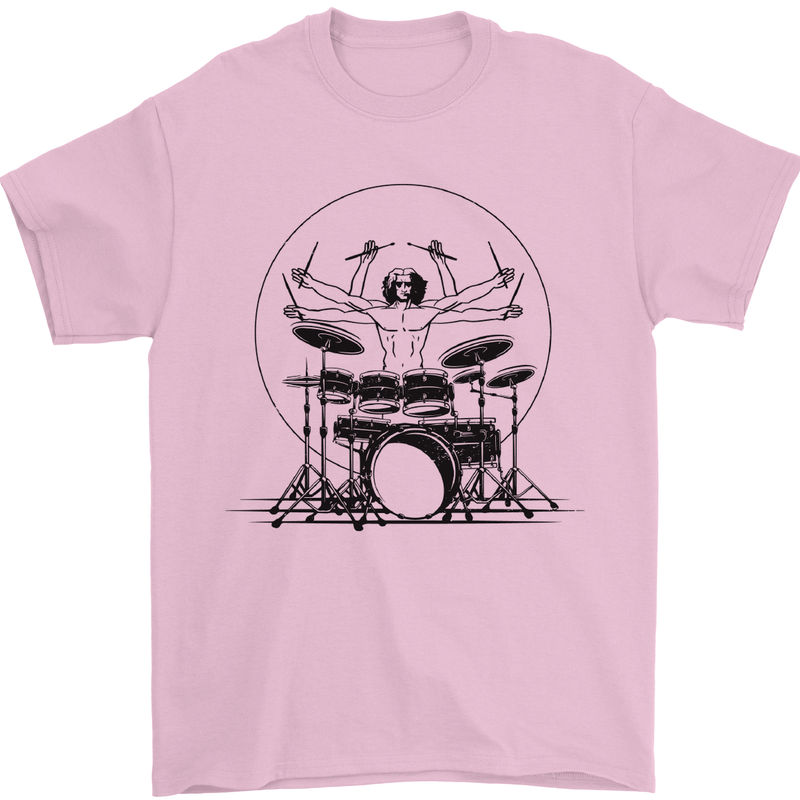 Virtruvian Drummer Funny Drumming Drum Mens T-Shirt Cotton Gildan Light Pink