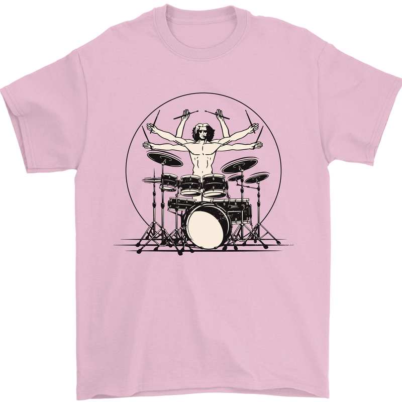 Virtruvian Drummer Funny Drumming Drum Mens T-Shirt Cotton Gildan Light Pink