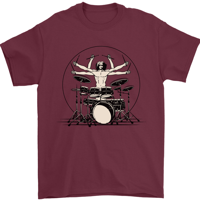 Virtruvian Drummer Funny Drumming Drum Mens T-Shirt Cotton Gildan Maroon