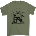 Virtruvian Drummer Funny Drumming Drum Mens T-Shirt Cotton Gildan Military Green
