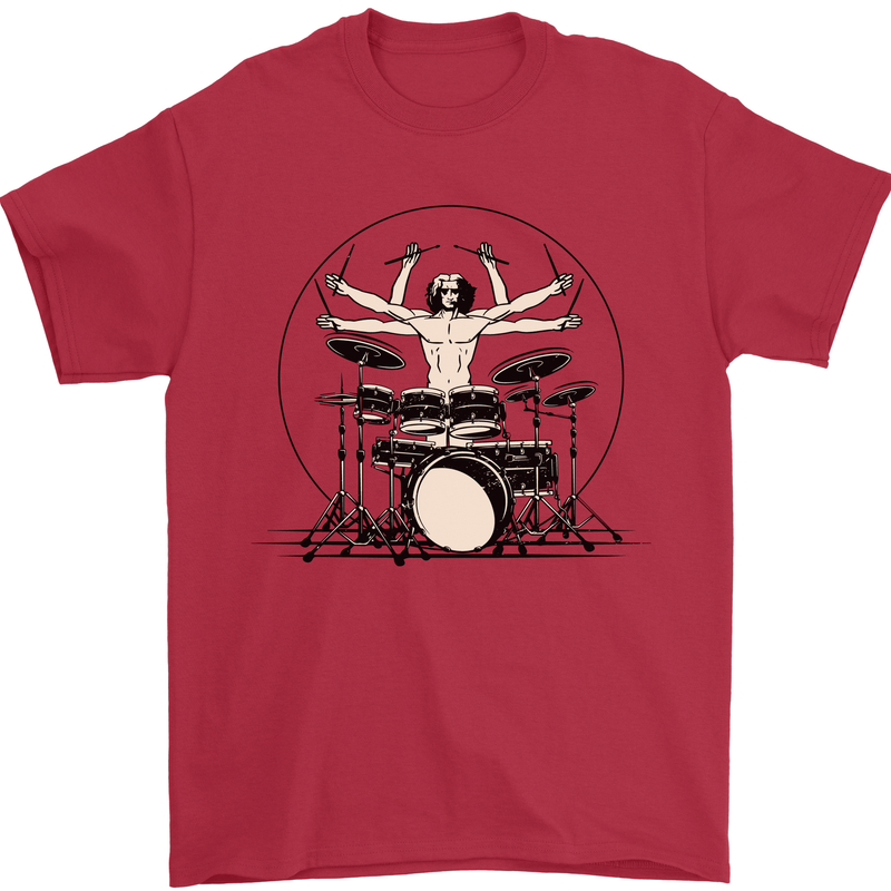 Virtruvian Drummer Funny Drumming Drum Mens T-Shirt Cotton Gildan Red