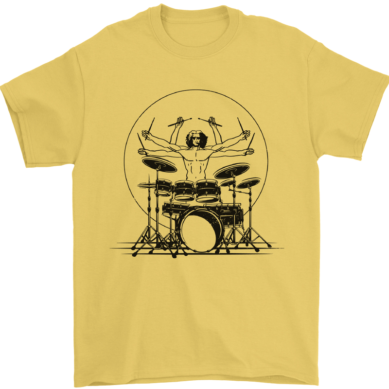 Virtruvian Drummer Funny Drumming Drum Mens T-Shirt Cotton Gildan Yellow