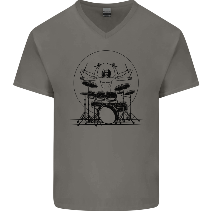 Virtruvian Drummer Funny Drumming Drum Mens V-Neck Cotton T-Shirt Charcoal
