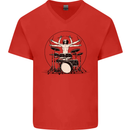Virtruvian Drummer Funny Drumming Drum Mens V-Neck Cotton T-Shirt Red
