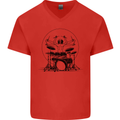 Virtruvian Drummer Funny Drumming Drum Mens V-Neck Cotton T-Shirt Red