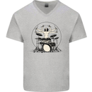 Virtruvian Drummer Funny Drumming Drum Mens V-Neck Cotton T-Shirt Sports Grey
