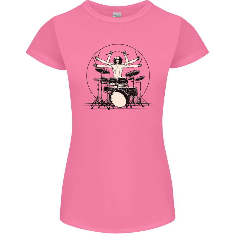 Virtruvian Drummer Funny Drumming Drum Womens Petite Cut T-Shirt Azalea