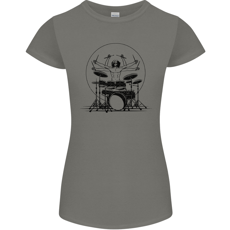 Virtruvian Drummer Funny Drumming Drum Womens Petite Cut T-Shirt Charcoal