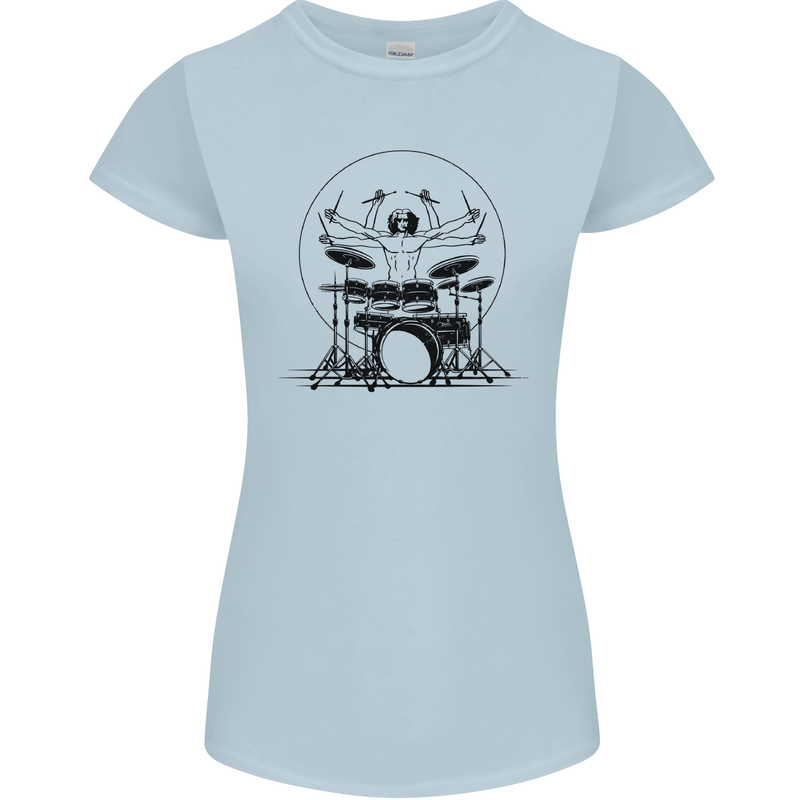 Virtruvian Drummer Funny Drumming Drum Womens Petite Cut T-Shirt Light Blue