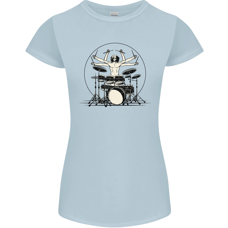 Virtruvian Drummer Funny Drumming Drum Womens Petite Cut T-Shirt Light Blue