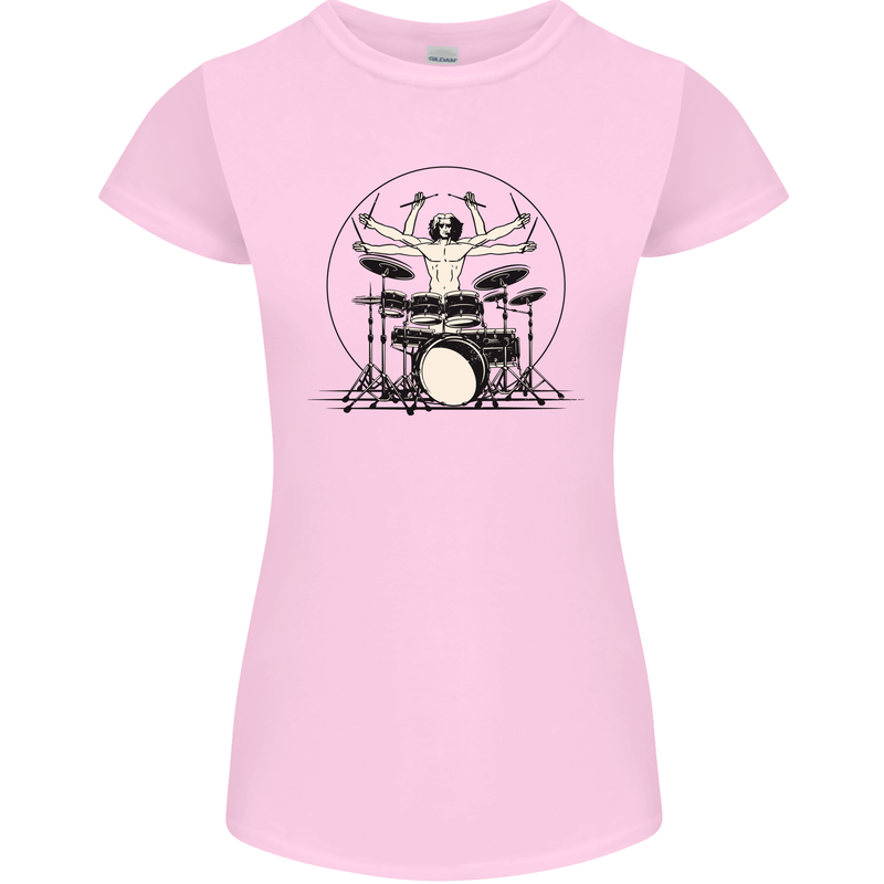Virtruvian Drummer Funny Drumming Drum Womens Petite Cut T-Shirt Light Pink