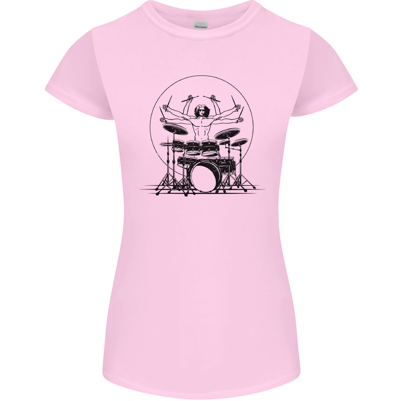 Virtruvian Drummer Funny Drumming Drum Womens Petite Cut T-Shirt Light Pink