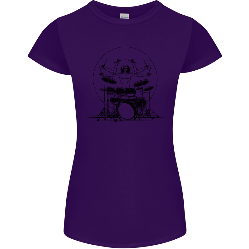 Virtruvian Drummer Funny Drumming Drum Womens Petite Cut T-Shirt Purple