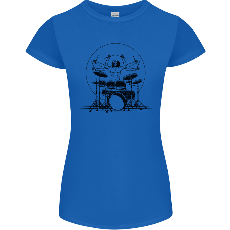 Virtruvian Drummer Funny Drumming Drum Womens Petite Cut T-Shirt Royal Blue