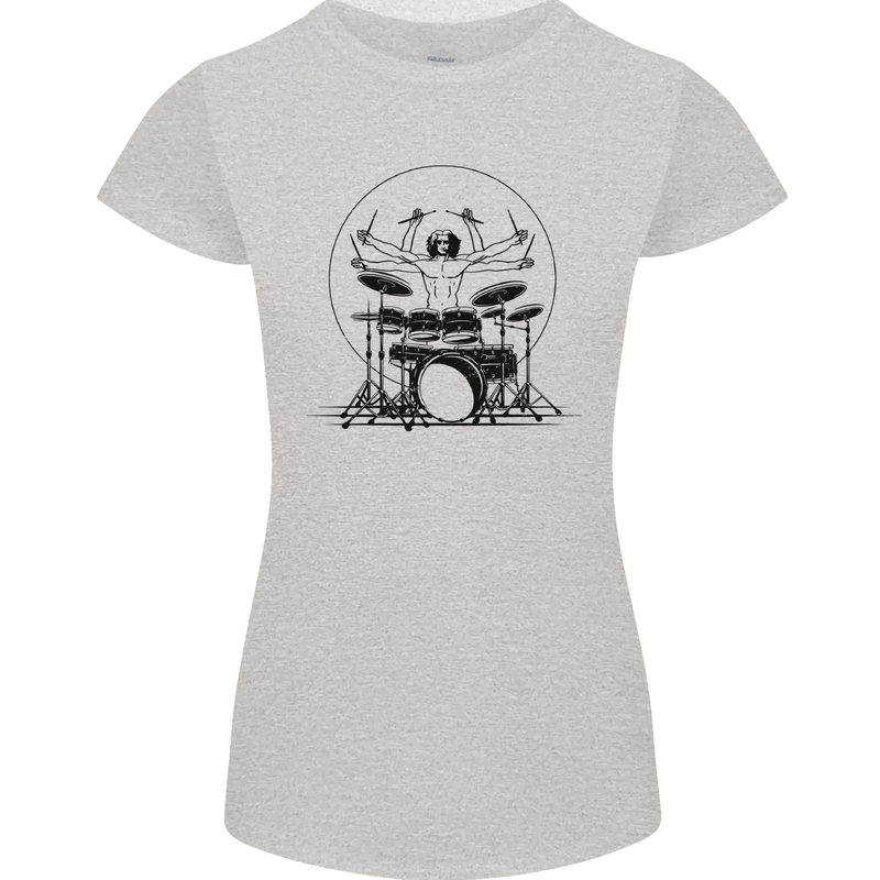 Virtruvian Drummer Funny Drumming Drum Womens Petite Cut T-Shirt Sports Grey