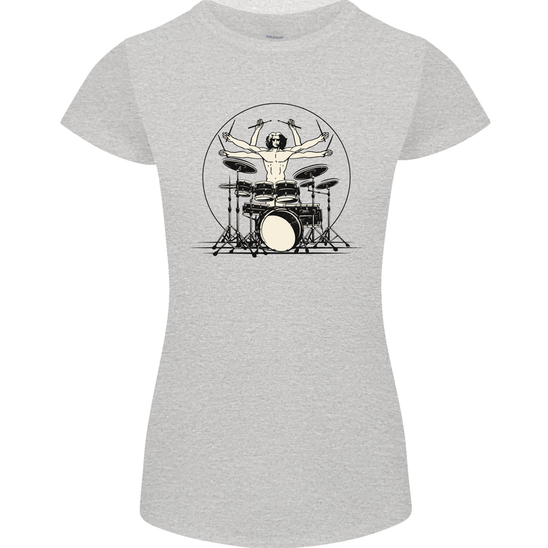 Virtruvian Drummer Funny Drumming Drum Womens Petite Cut T-Shirt Sports Grey