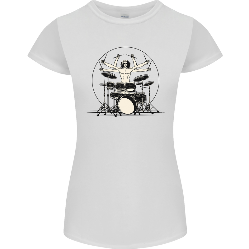 Virtruvian Drummer Funny Drumming Drum Womens Petite Cut T-Shirt White