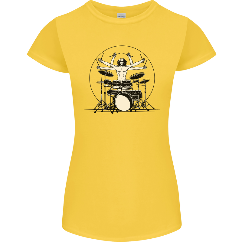 Virtruvian Drummer Funny Drumming Drum Womens Petite Cut T-Shirt Yellow