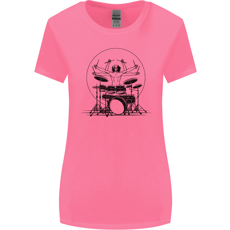 Virtruvian Drummer Funny Drumming Drum Womens Wider Cut T-Shirt Azalea