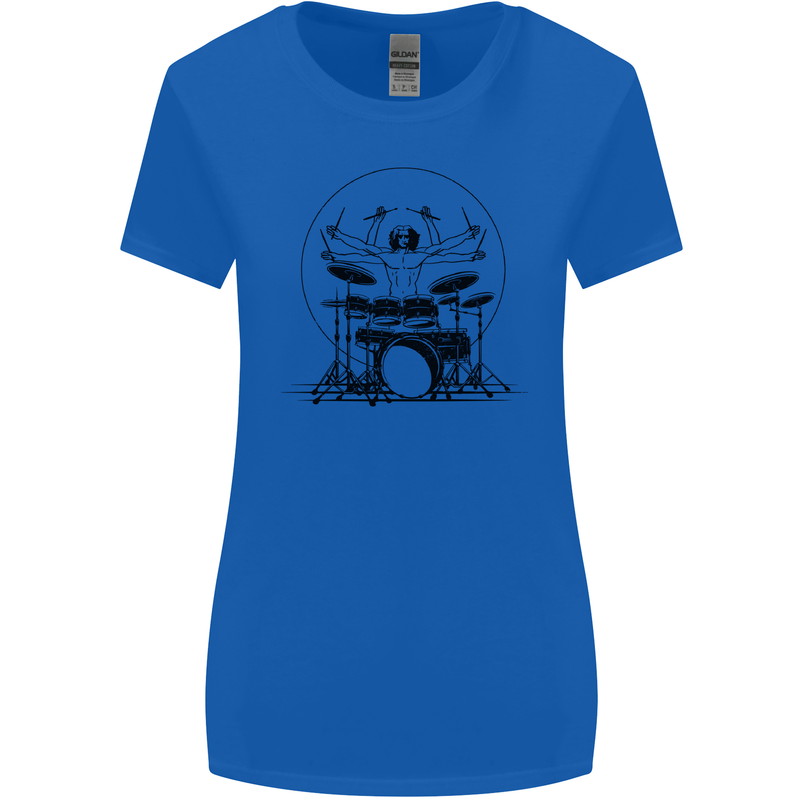 Virtruvian Drummer Funny Drumming Drum Womens Wider Cut T-Shirt Royal Blue