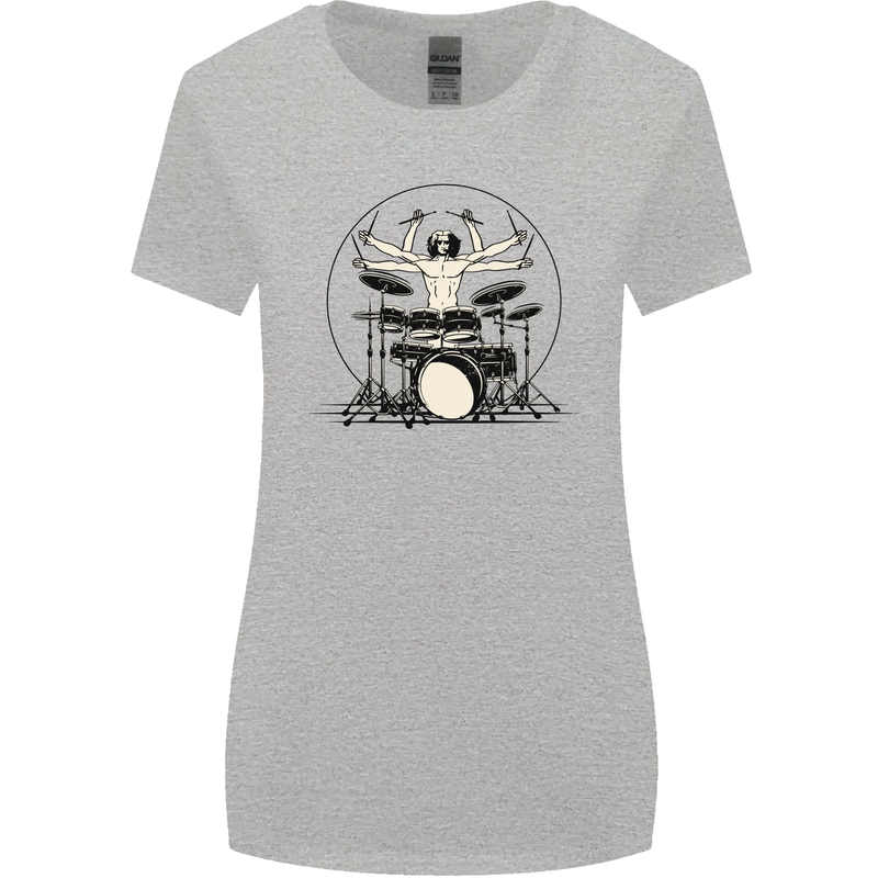 Virtruvian Drummer Funny Drumming Drum Womens Wider Cut T-Shirt Sports Grey