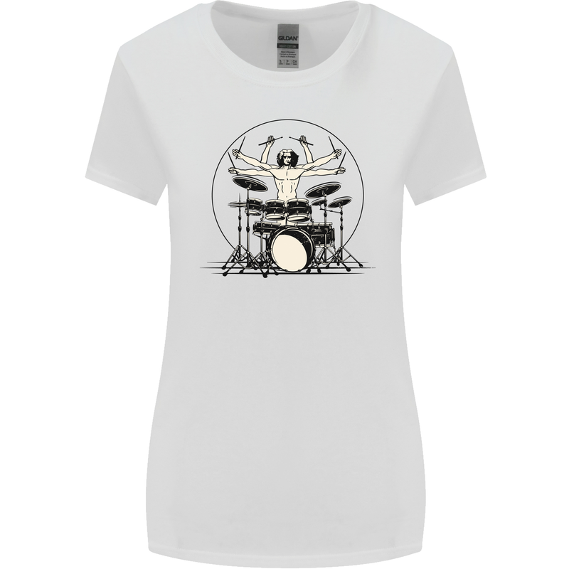 Virtruvian Drummer Funny Drumming Drum Womens Wider Cut T-Shirt White