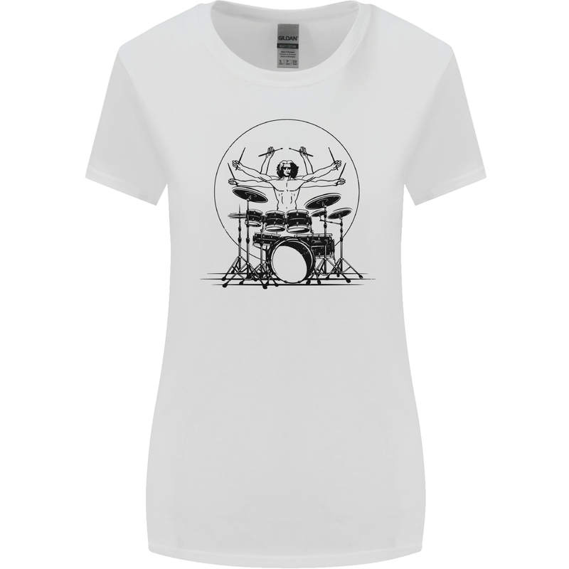 Virtruvian Drummer Funny Drumming Drum Womens Wider Cut T-Shirt White