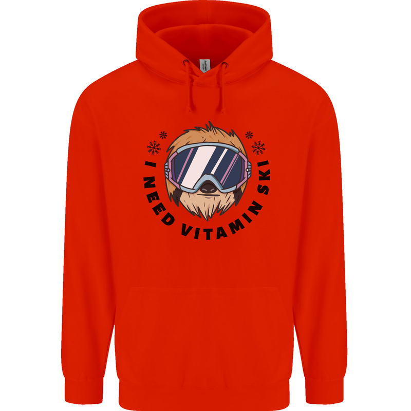 Vitamin Ski Funny Skiing Sloth Childrens Kids Hoodie Bright Red