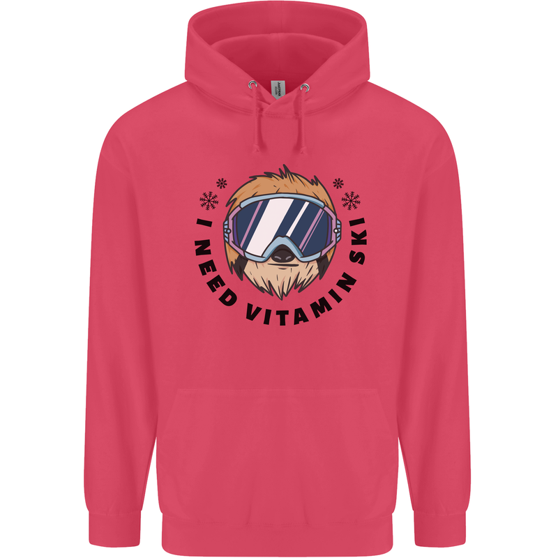Vitamin Ski Funny Skiing Sloth Childrens Kids Hoodie Heliconia