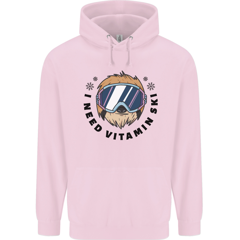 Vitamin Ski Funny Skiing Sloth Childrens Kids Hoodie Light Pink