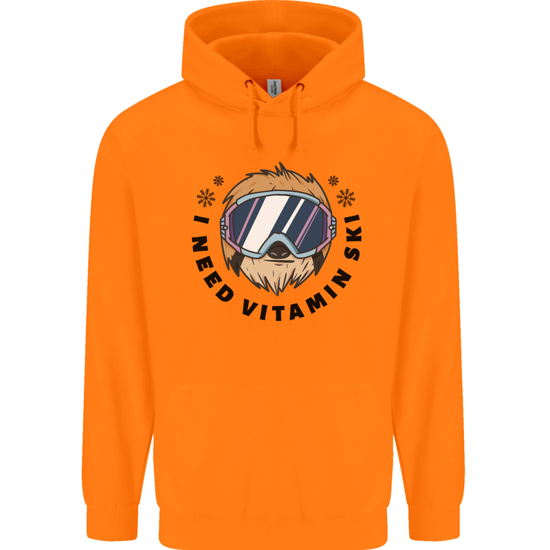 Vitamin Ski Funny Skiing Sloth Childrens Kids Hoodie Orange