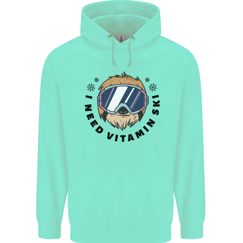 Vitamin Ski Funny Skiing Sloth Childrens Kids Hoodie Peppermint