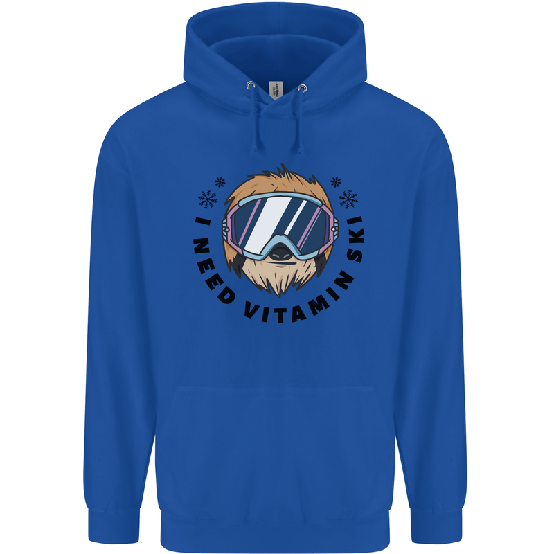 Vitamin Ski Funny Skiing Sloth Childrens Kids Hoodie Royal Blue