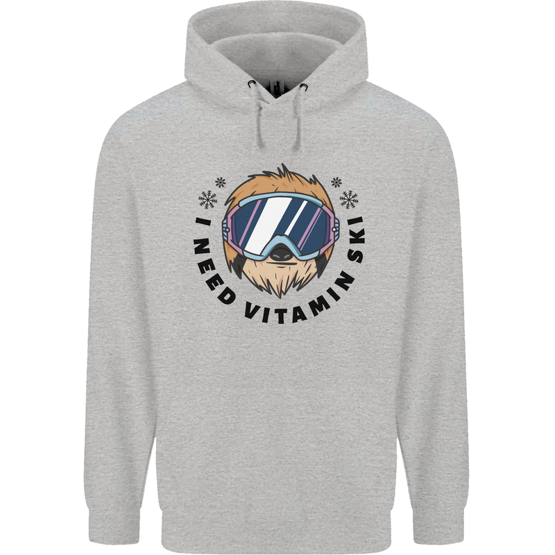 Vitamin Ski Funny Skiing Sloth Childrens Kids Hoodie Sports Grey