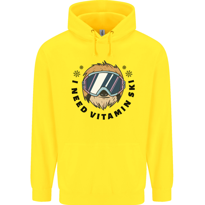 Vitamin Ski Funny Skiing Sloth Childrens Kids Hoodie Yellow
