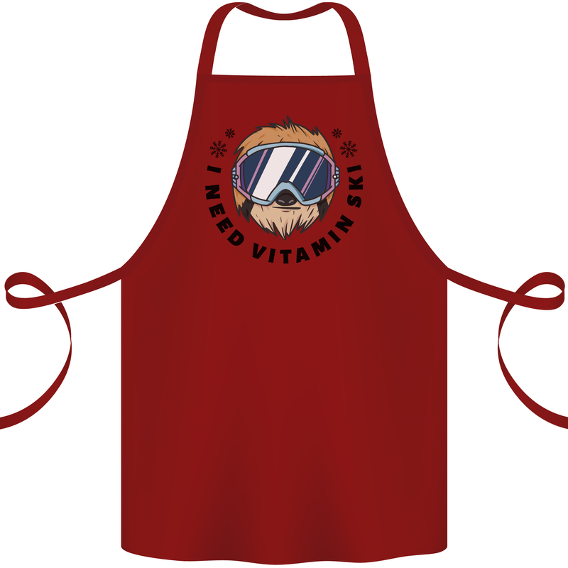 Vitamin Ski Funny Skiing Sloth Cotton Apron 100% Organic Maroon