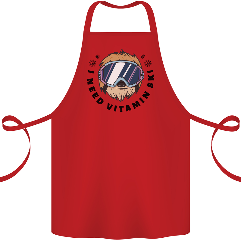 Vitamin Ski Funny Skiing Sloth Cotton Apron 100% Organic Red