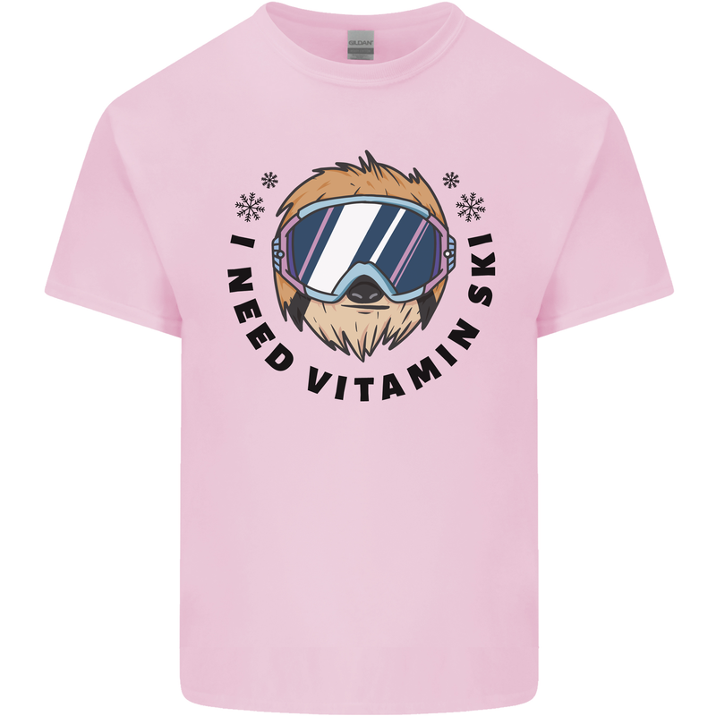 Vitamin Ski Funny Skiing Sloth Kids T-Shirt Childrens Light Pink
