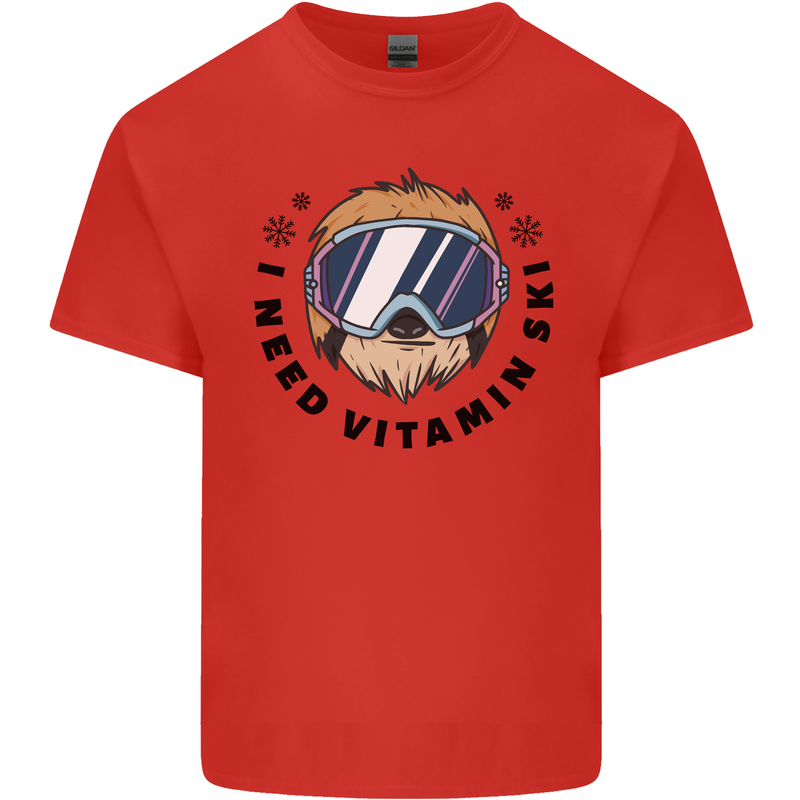 Vitamin Ski Funny Skiing Sloth Kids T-Shirt Childrens Red