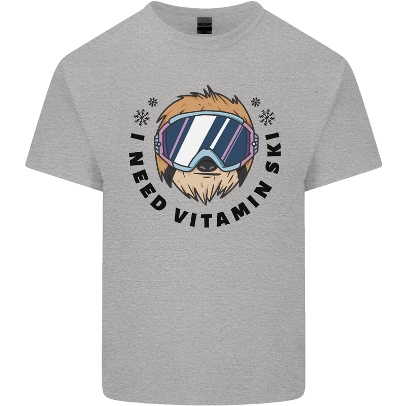 Vitamin Ski Funny Skiing Sloth Kids T-Shirt Childrens Sports Grey
