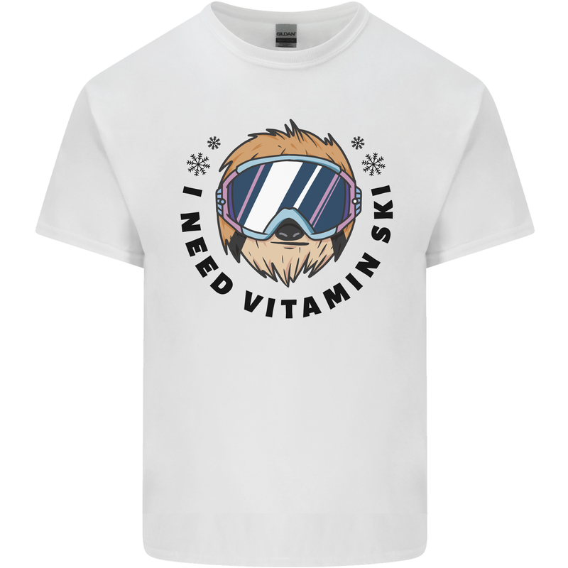 Vitamin Ski Funny Skiing Sloth Kids T-Shirt Childrens White